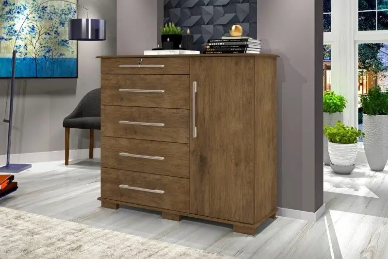 Cômoda Lívia com 5 gavetas e 1 porta