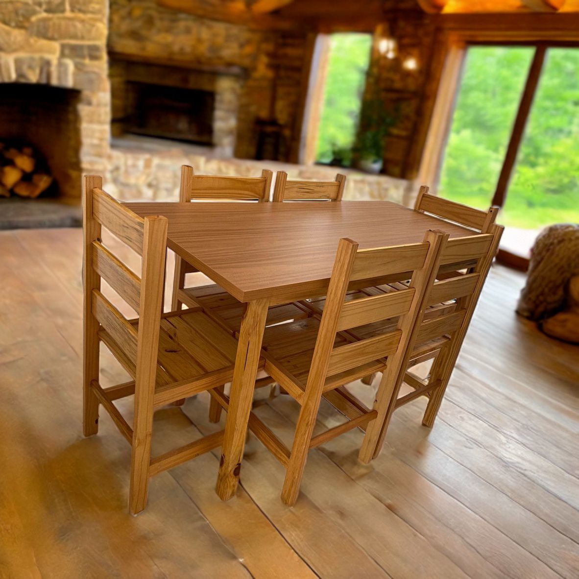 Conjunto de mesa com 6 cadeiras de Madeira Maciça
